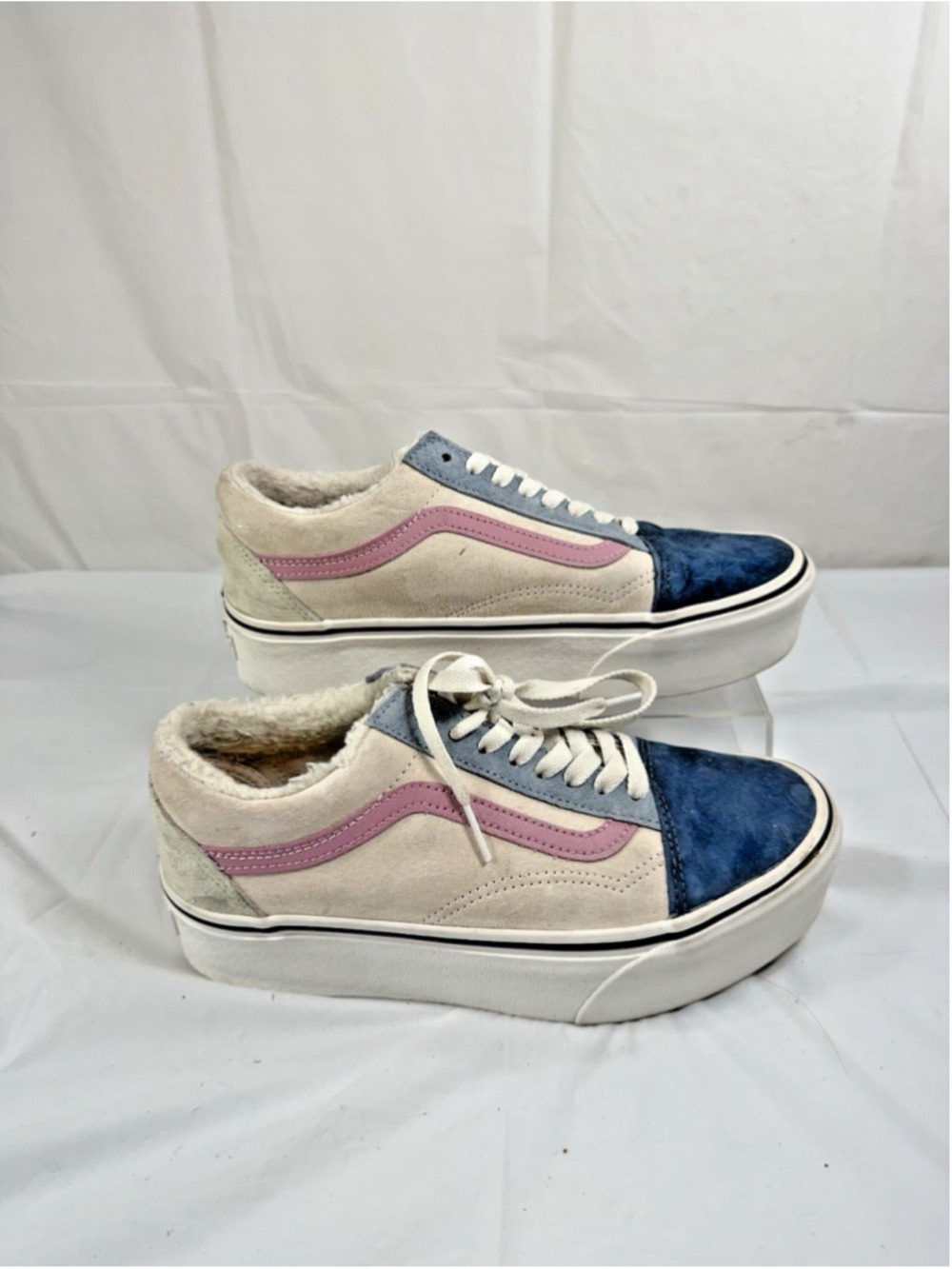 VANS Old Skool Sneakers Stackform Low Suede Sherpa White Blue size 8 - Picture 10 of 16